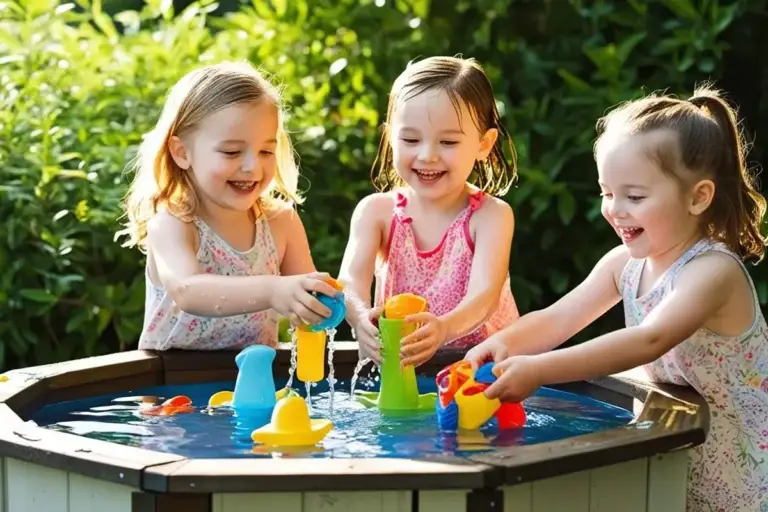 kids playing at nature water table